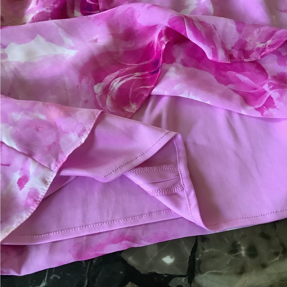 Madison leigh faux wrap pink rose print ruffled dress size 14 - Picture 4 of 7